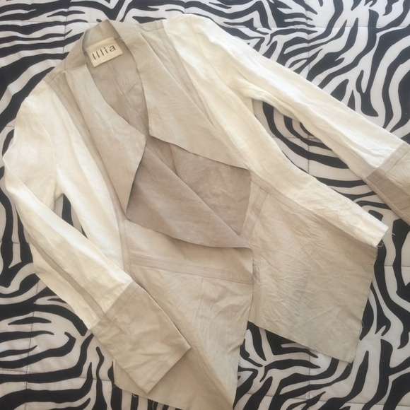 Illia Off White Leather/Linen Asymmetrical Hem Jkt - Picture 1 of 6